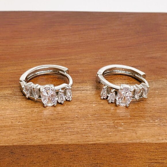 925 Sterling Silver Womens 2ct Diamond Small Hoop Earrings Ladies NEW Jewelry - Picture 3 of 3